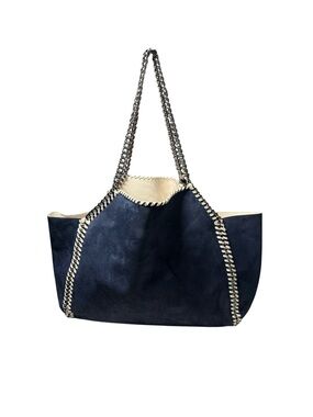 Stella McCartney Falabella Reversible Tote Navy Blue Vegan Suede & White